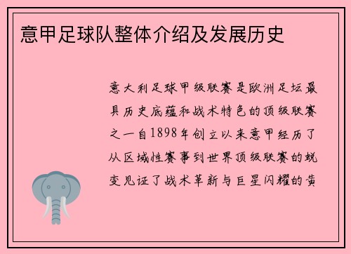 意甲足球队整体介绍及发展历史